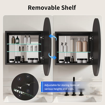 DeerValley DV-1MC0402 24" Round Door Aluminum Bathroom Medicine Cabinet, Wall Mounted Mirror Cabinet with Interior Mirror, Adjustable Glass Shelves, Rust-Resistant & Soft-Closing Hinge, Modern Space-Saving Design