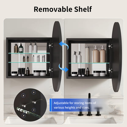 DeerValley DV-1MC0402 24" Round Door Aluminum Bathroom Medicine Cabinet, Wall Mounted Mirror Cabinet with Interior Mirror, Adjustable Glass Shelves, Rust-Resistant & Soft-Closing Hinge, Modern Space-Saving Design