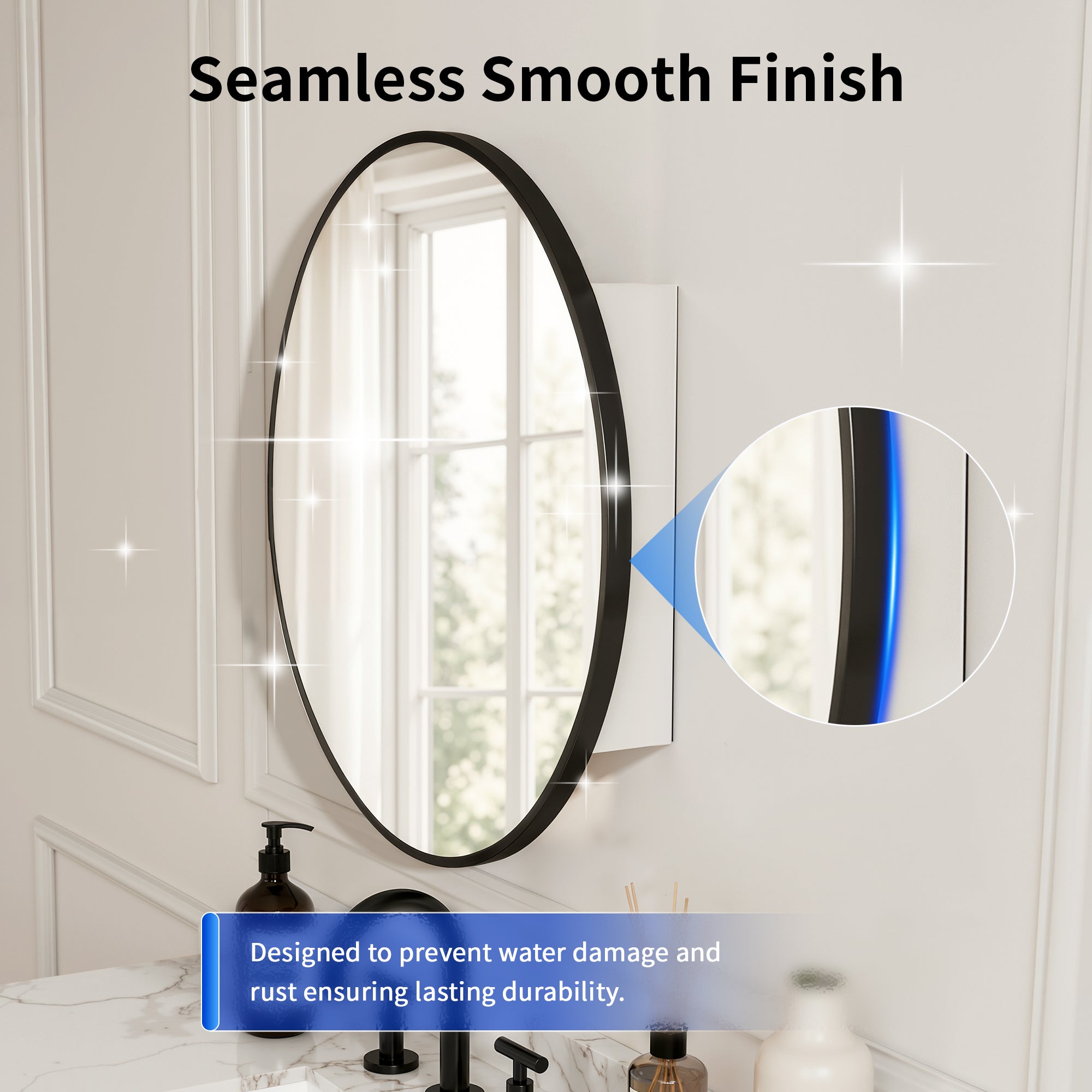 DeerValley DV-1MC0402 24" Round Door Aluminum Bathroom Medicine Cabinet, Wall Mounted Mirror Cabinet with Interior Mirror, Adjustable Glass Shelves, Rust-Resistant & Soft-Closing Hinge, Modern Space-Saving Design