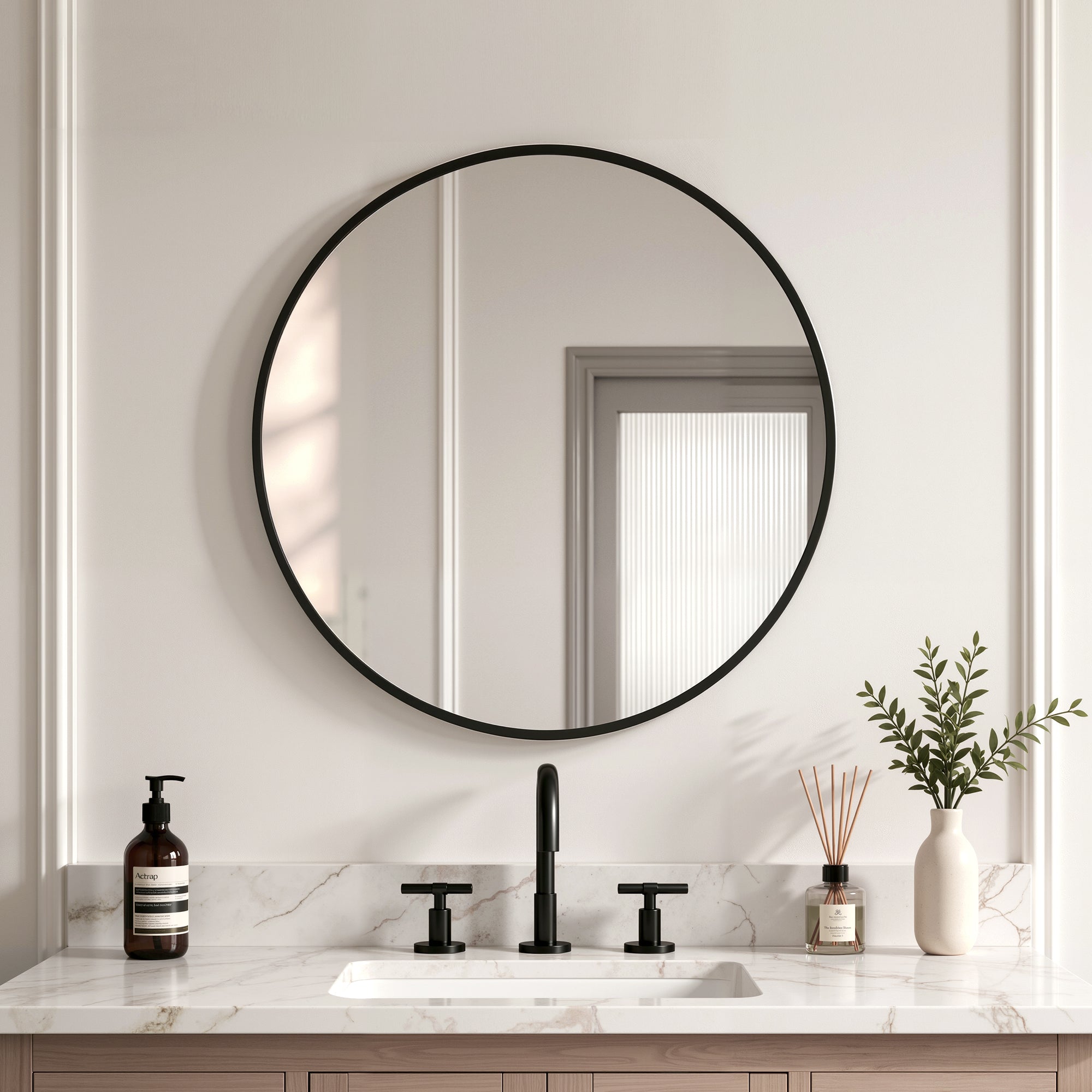DeerValley DV-1MC0402 24" Round Door Aluminum Bathroom Medicine Cabinet, Wall Mounted Mirror Cabinet with Interior Mirror, Adjustable Glass Shelves, Rust-Resistant & Soft-Closing Hinge, Modern Space-Saving Design