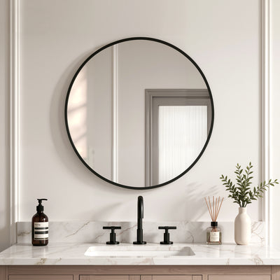 DeerValley DV-1MC0402 24" Round Door Aluminum Bathroom Medicine Cabinet, Wall Mounted Mirror Cabinet with Interior Mirror, Adjustable Glass Shelves, Rust-Resistant & Soft-Closing Hinge, Modern Space-Saving Design