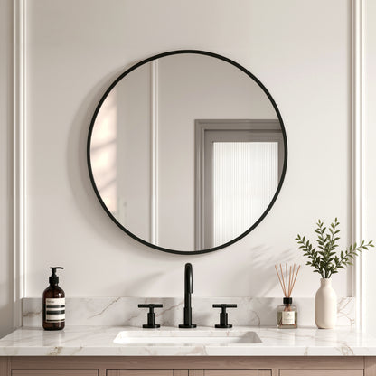 DeerValley DV-1MC0402 24" Round Door Aluminum Bathroom Medicine Cabinet, Wall Mounted Mirror Cabinet with Interior Mirror, Adjustable Glass Shelves, Rust-Resistant & Soft-Closing Hinge, Modern Space-Saving Design