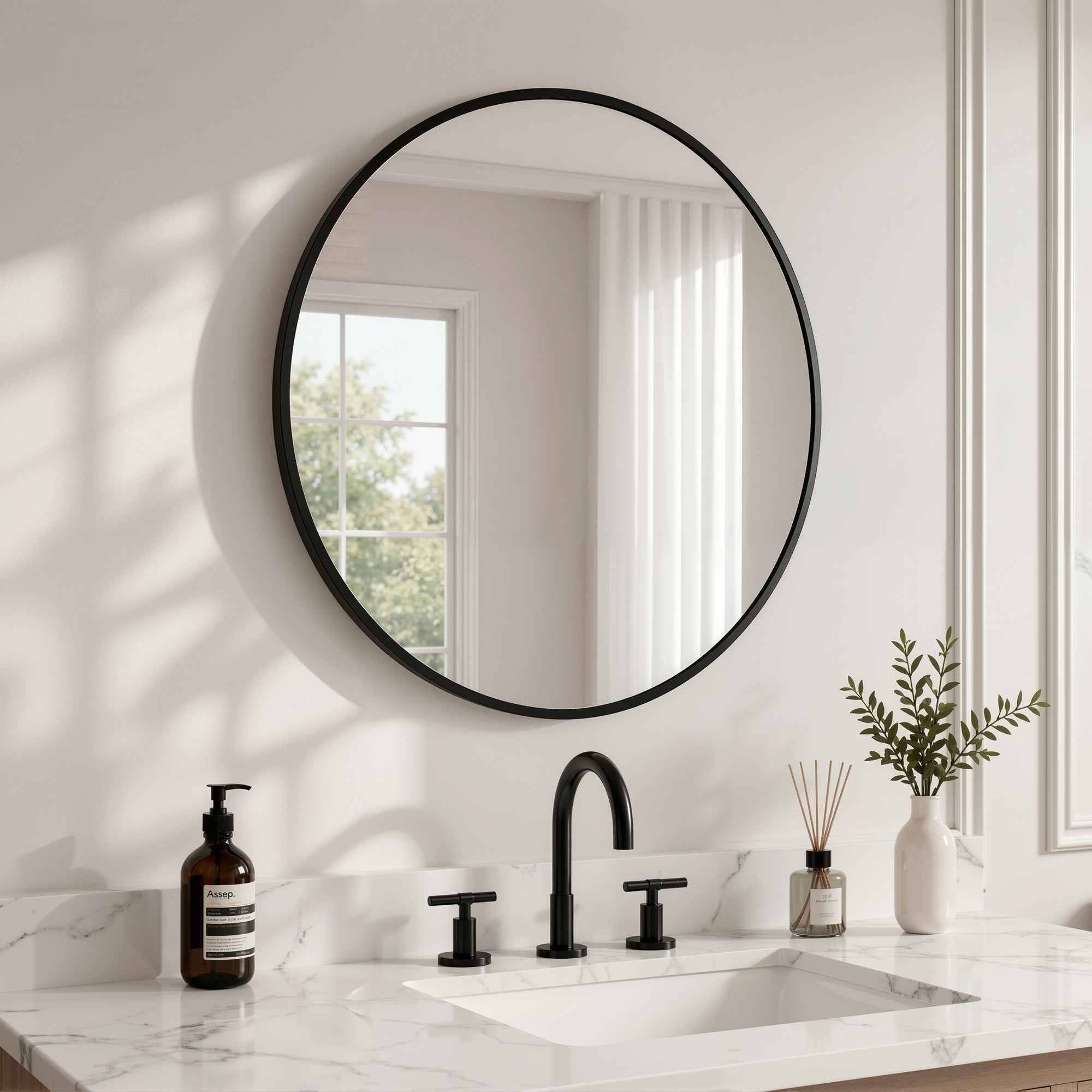 DeerValley DV-1MC0402 24" Round Door Aluminum Bathroom Medicine Cabinet, Wall Mounted Mirror Cabinet with Interior Mirror, Adjustable Glass Shelves, Rust-Resistant & Soft-Closing Hinge, Modern Space-Saving Design