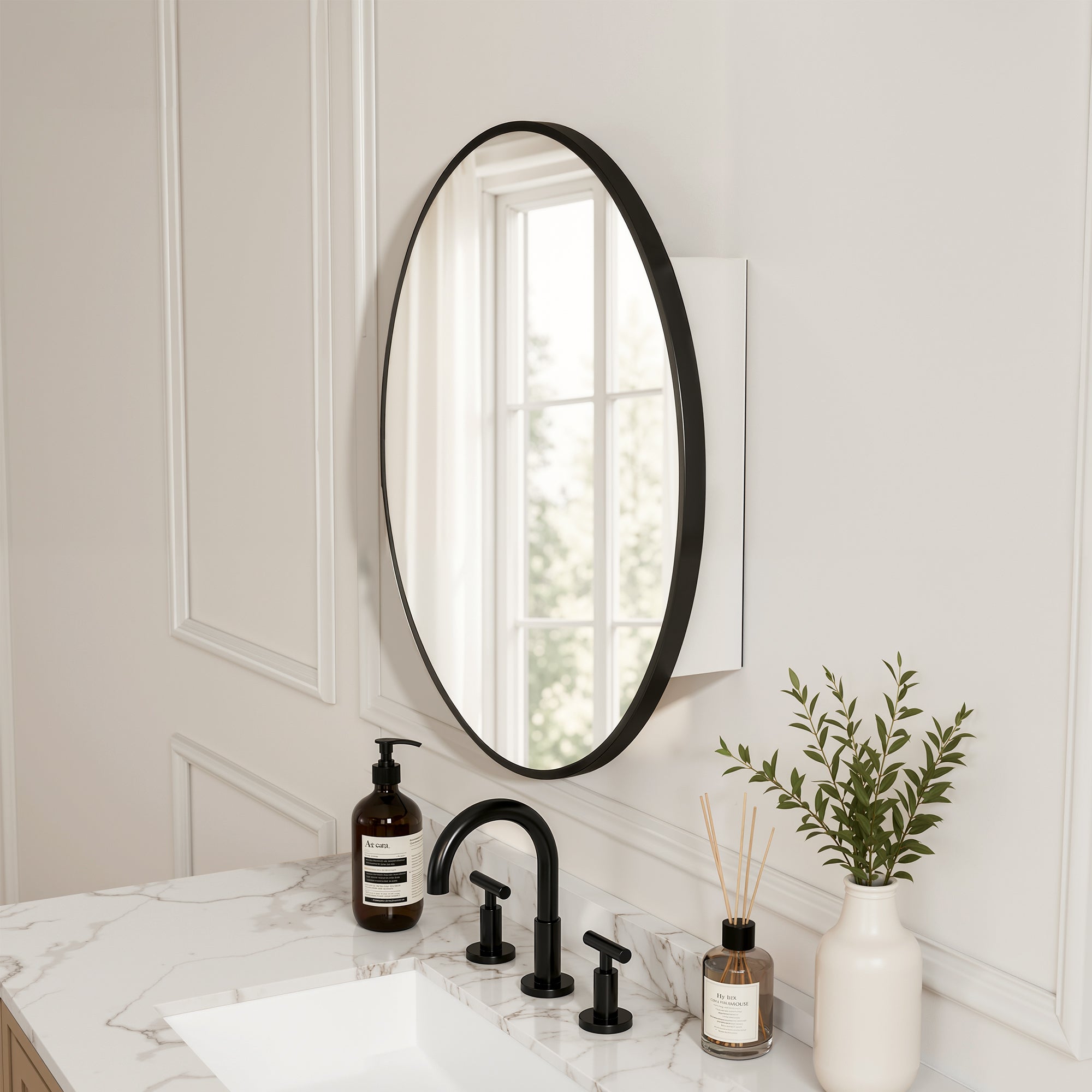 DeerValley DV-1MC0402 24" Round Door Aluminum Bathroom Medicine Cabinet, Wall Mounted Mirror Cabinet with Interior Mirror, Adjustable Glass Shelves, Rust-Resistant & Soft-Closing Hinge, Modern Space-Saving Design