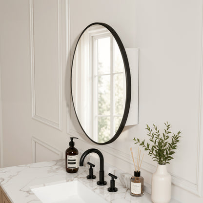 DeerValley DV-1MC0402 24" Round Door Aluminum Bathroom Medicine Cabinet, Wall Mounted Mirror Cabinet with Interior Mirror, Adjustable Glass Shelves, Rust-Resistant & Soft-Closing Hinge, Modern Space-Saving Design
