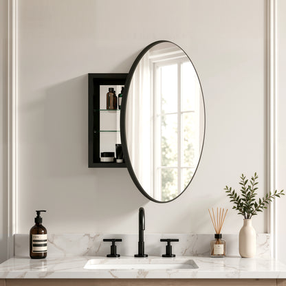 DeerValley DV-1MC0402 24" Round Door Aluminum Bathroom Medicine Cabinet, Wall Mounted Mirror Cabinet with Interior Mirror, Adjustable Glass Shelves, Rust-Resistant & Soft-Closing Hinge, Modern Space-Saving Design
