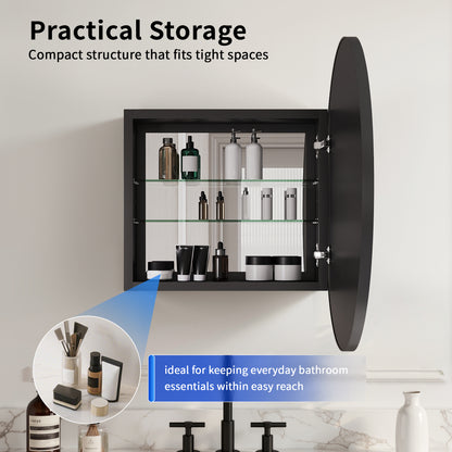 DeerValley DV-1MC0402 24" Round Door Aluminum Bathroom Medicine Cabinet, Wall Mounted Mirror Cabinet with Interior Mirror, Adjustable Glass Shelves, Rust-Resistant & Soft-Closing Hinge, Modern Space-Saving Design