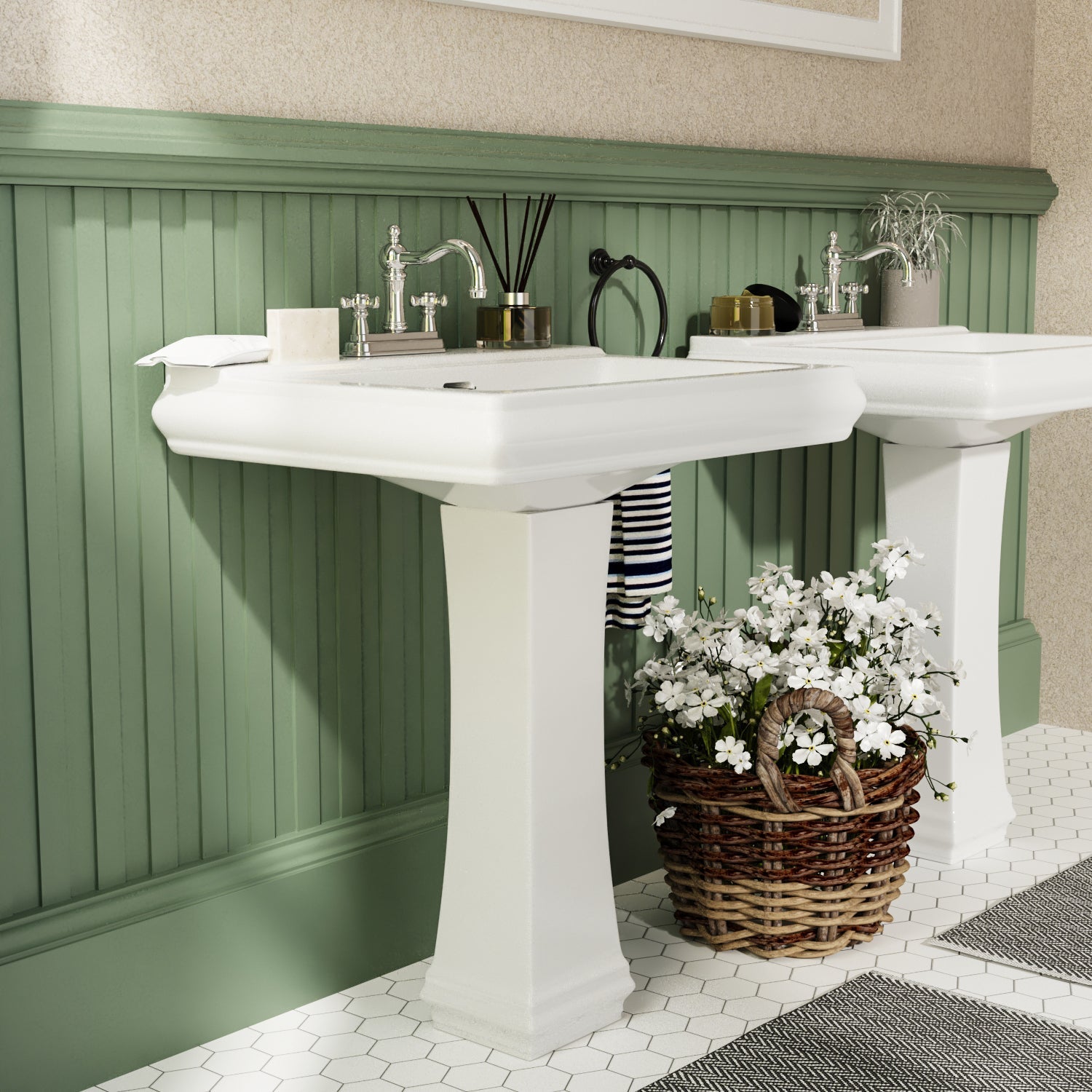 APEX 26" X 20" Rectangular Pedestal Bathroom Sink, Overflow Hole With Multiple Colors and Types