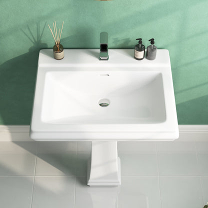 APEX 26" X 20" Rectangular Pedestal Bathroom Sink, Overflow Hole With Multiple Colors and Types