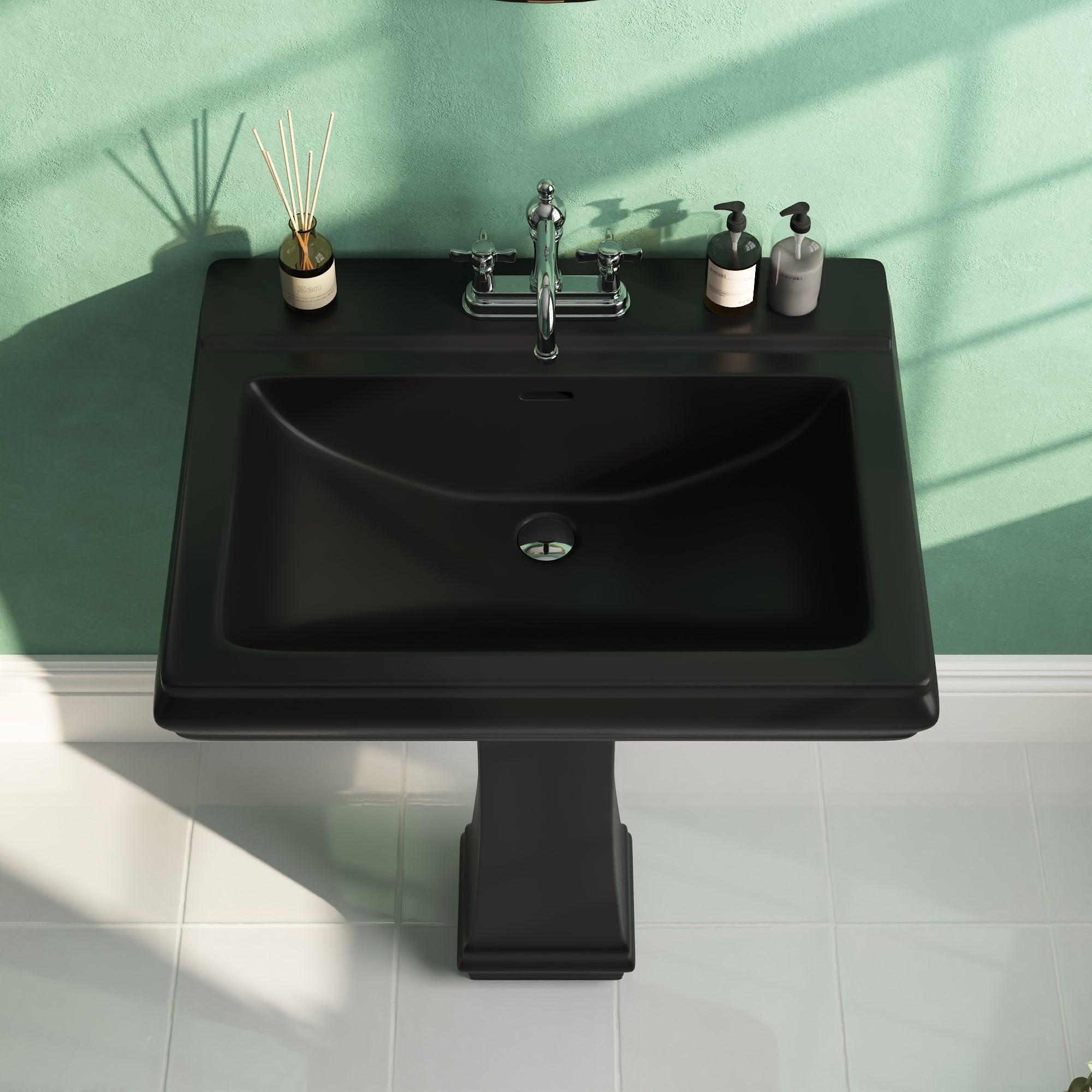 APEX 26" X 20" Rectangular Pedestal Bathroom Sink, Overflow Hole With Multiple Colors and Types