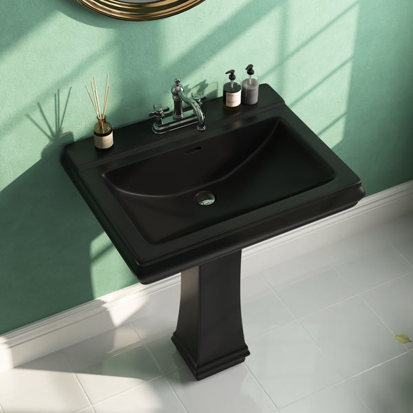 APEX 26" X 20" Rectangular Pedestal Bathroom Sink, Overflow Hole With Multiple Colors and Types