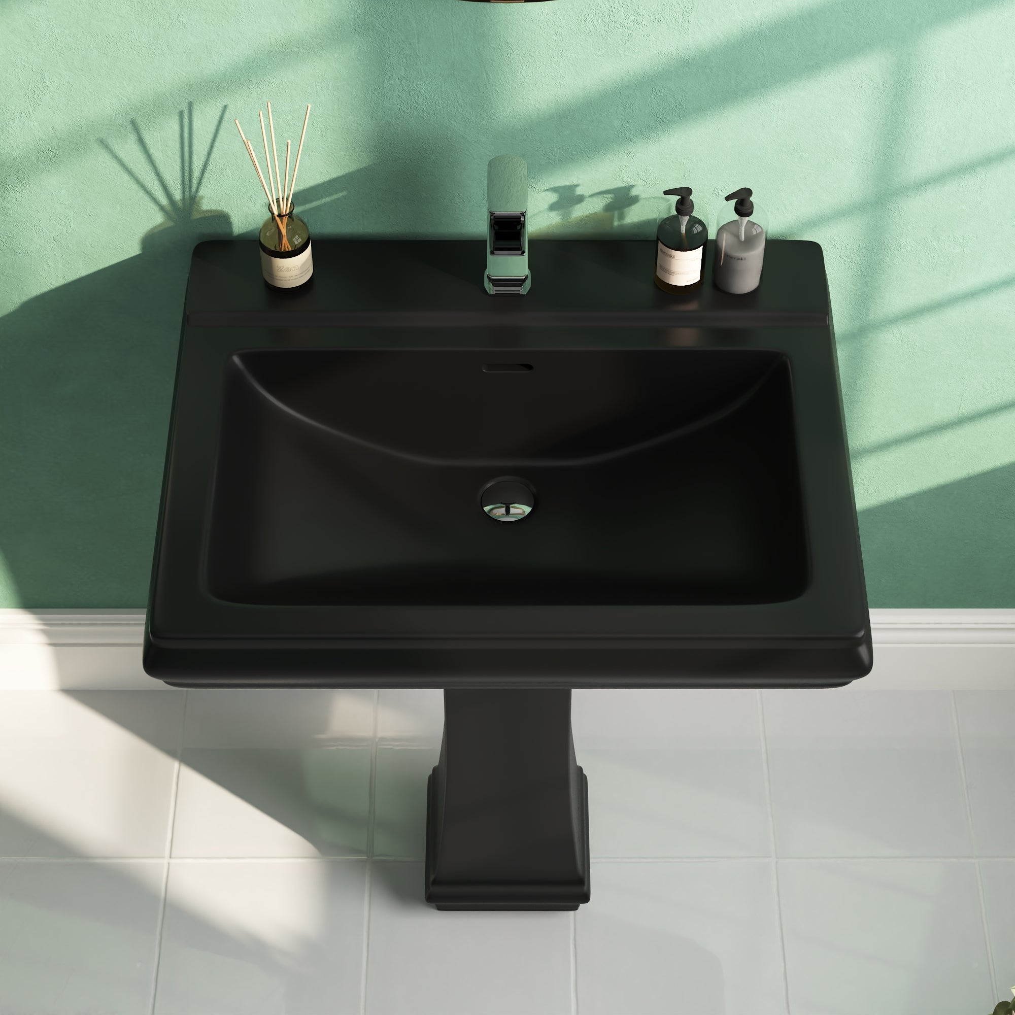 APEX 26" X 20" Rectangular Pedestal Bathroom Sink, Overflow Hole With Multiple Colors and Types
