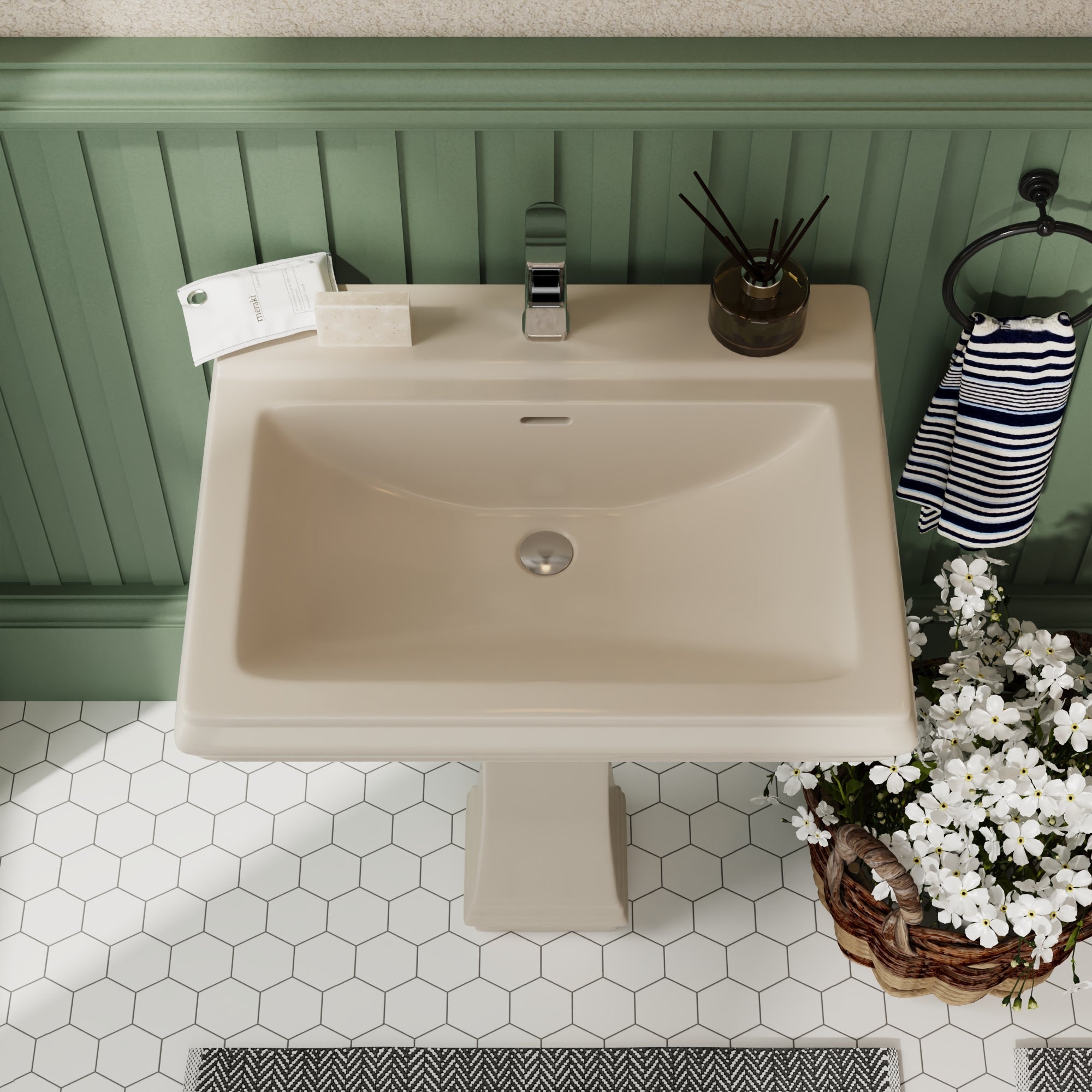 APEX 26" X 20" Rectangular Pedestal Bathroom Sink, Overflow Hole With Multiple Colors and Types