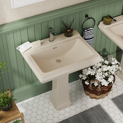 APEX 26" X 20" Rectangular Pedestal Bathroom Sink, Overflow Hole With Multiple Colors and Types
