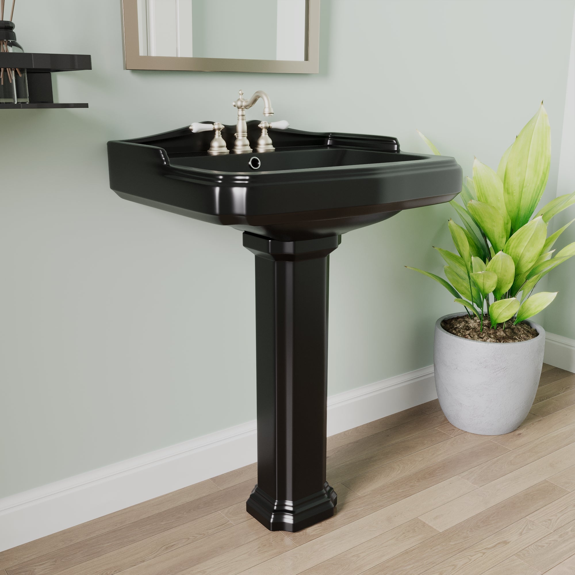 DYNASTY 23" X 19" Rectangular Pedestal Bathroom Sink, Overflow Hole With Multiple Colors and Types
