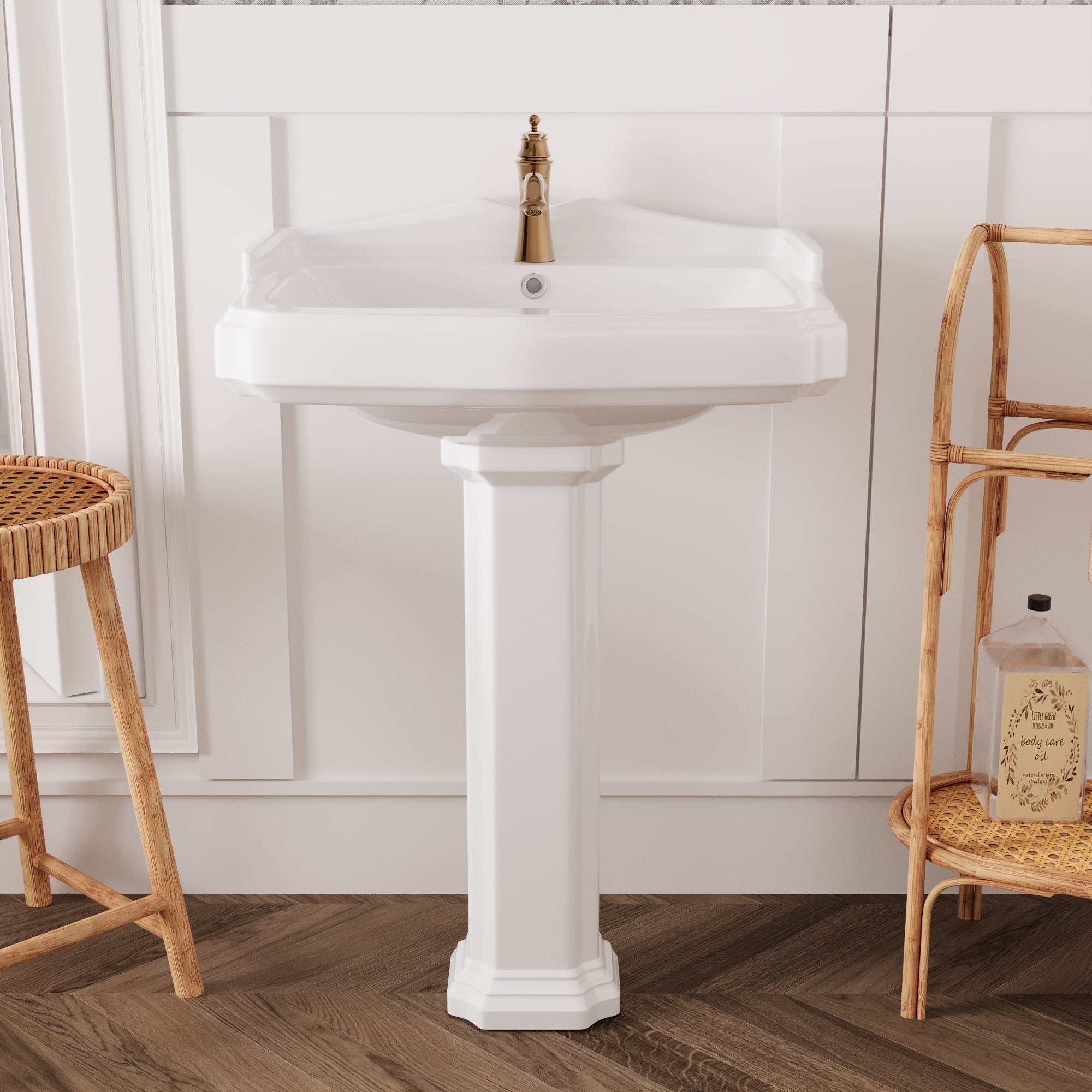 DYNASTY 23" X 19" Rectangular Pedestal Bathroom Sink, Overflow Hole With Multiple Colors and Types