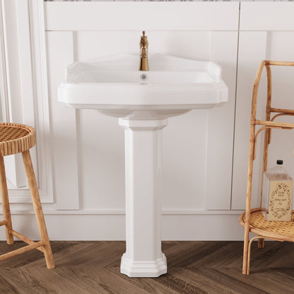 DYNASTY 23" X 19" Rectangular Pedestal Bathroom Sink, Overflow Hole With Multiple Colors and Types