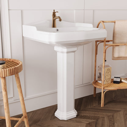 DYNASTY 23" X 19" Rectangular Pedestal Bathroom Sink, Overflow Hole With Multiple Colors and Types