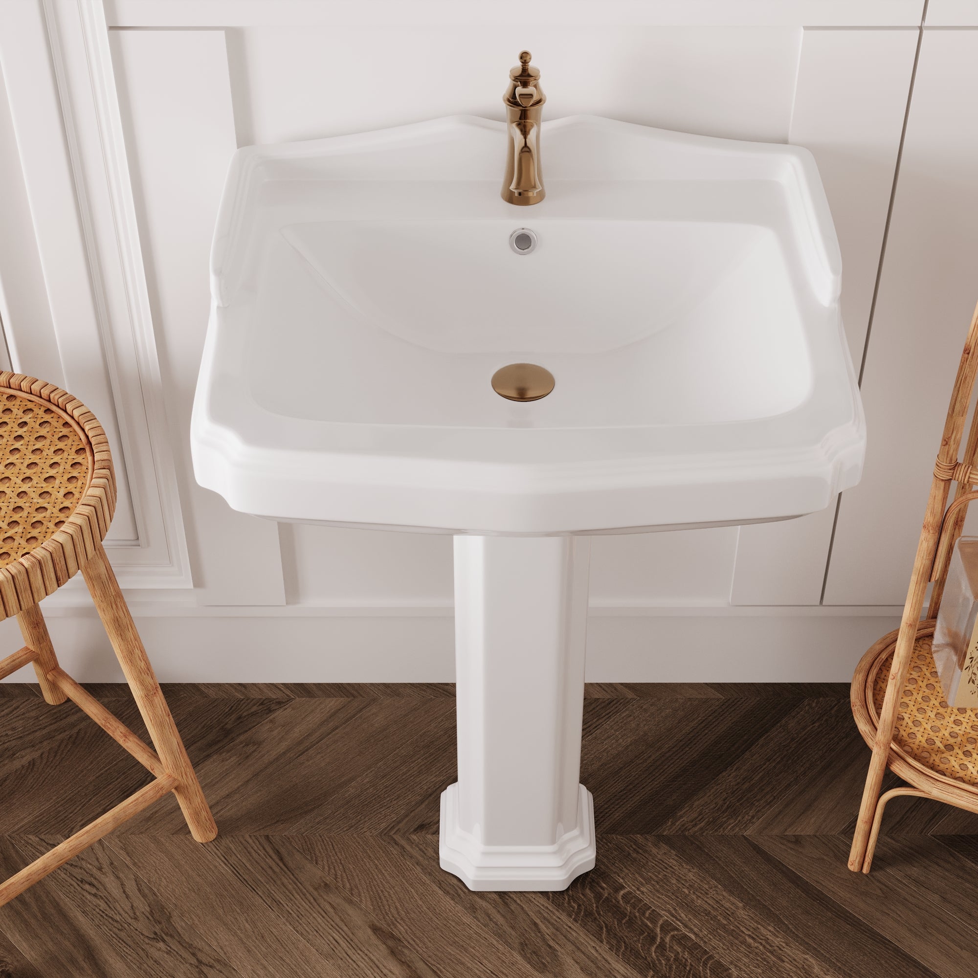 DYNASTY 23" X 19" Rectangular Pedestal Bathroom Sink, Overflow Hole With Multiple Colors and Types