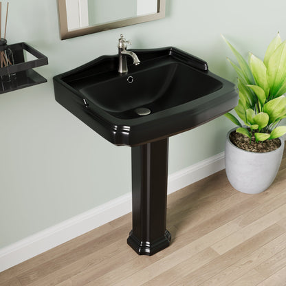 DYNASTY 23" X 19" Rectangular Pedestal Bathroom Sink, Overflow Hole With Multiple Colors and Types