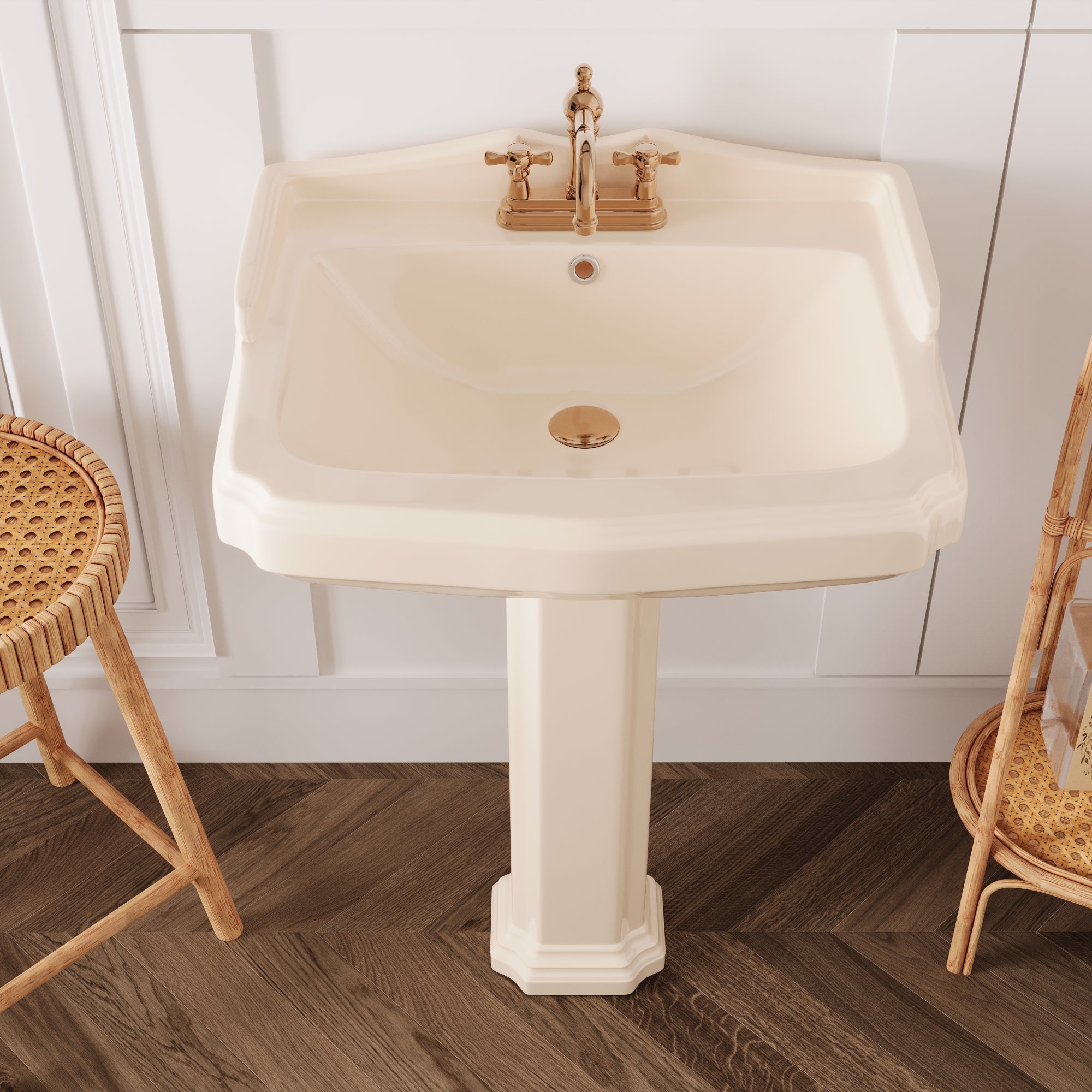 DYNASTY 23" X 19" Rectangular Pedestal Bathroom Sink, Overflow Hole With Multiple Colors and Types