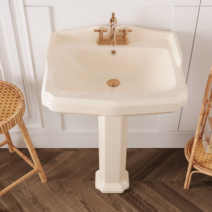 DYNASTY 23" X 19" Rectangular Pedestal Bathroom Sink, Overflow Hole With Multiple Colors and Types