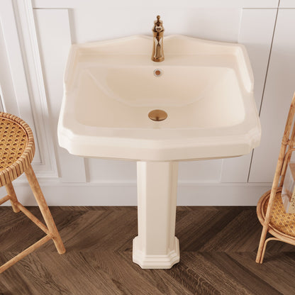 DYNASTY 23" X 19" Rectangular Pedestal Bathroom Sink, Overflow Hole With Multiple Colors and Types