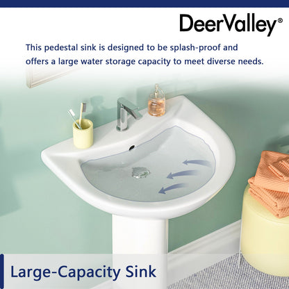 DeerValley Bath DeerValley DV-1P523 Liberty 20" X 17" U-Shape White Ceramic Pedestal Bathroom Sink With Overflow