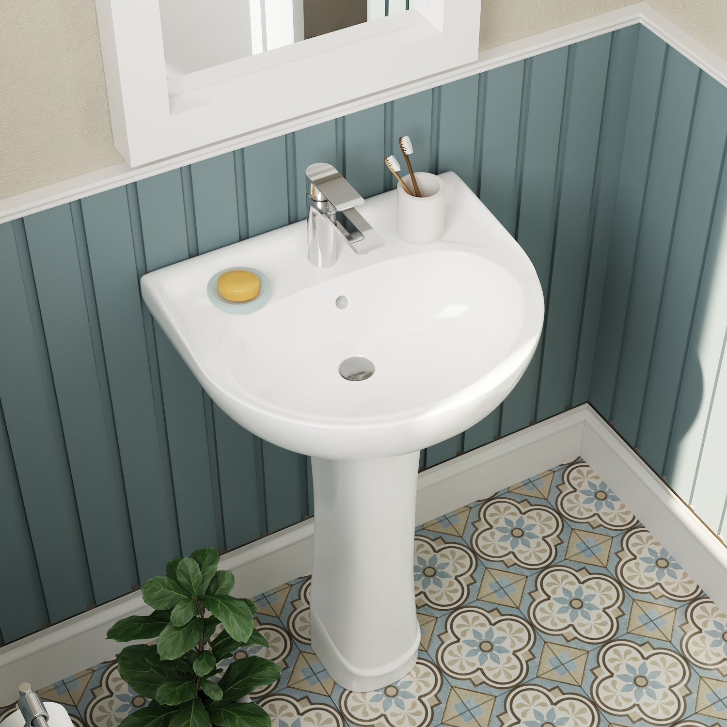 ALLY 20" X 17" U-Shape Pedestal Bathroom Sink, Overflow Hole With Multiple Types