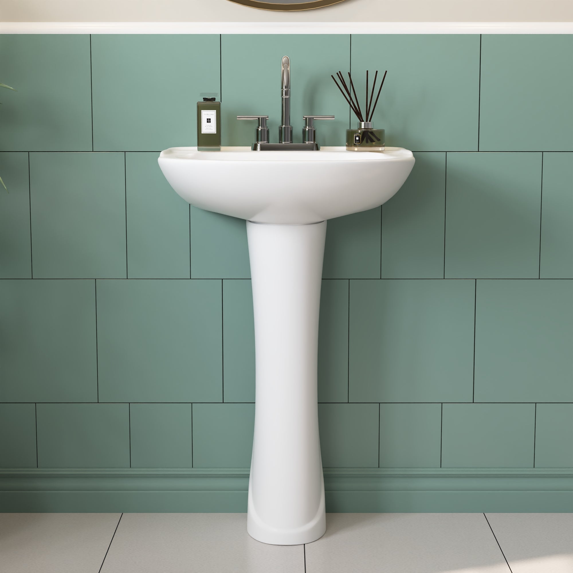 ALLY 20" X 17" U-Shape Pedestal Bathroom Sink, Overflow Hole With Multiple Types