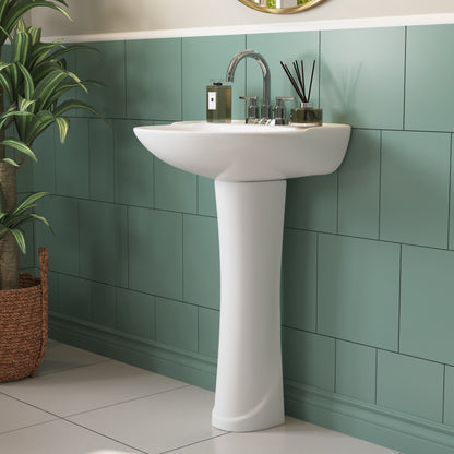 ALLY 20" X 17" U-Shape Pedestal Bathroom Sink, Overflow Hole With Multiple Types