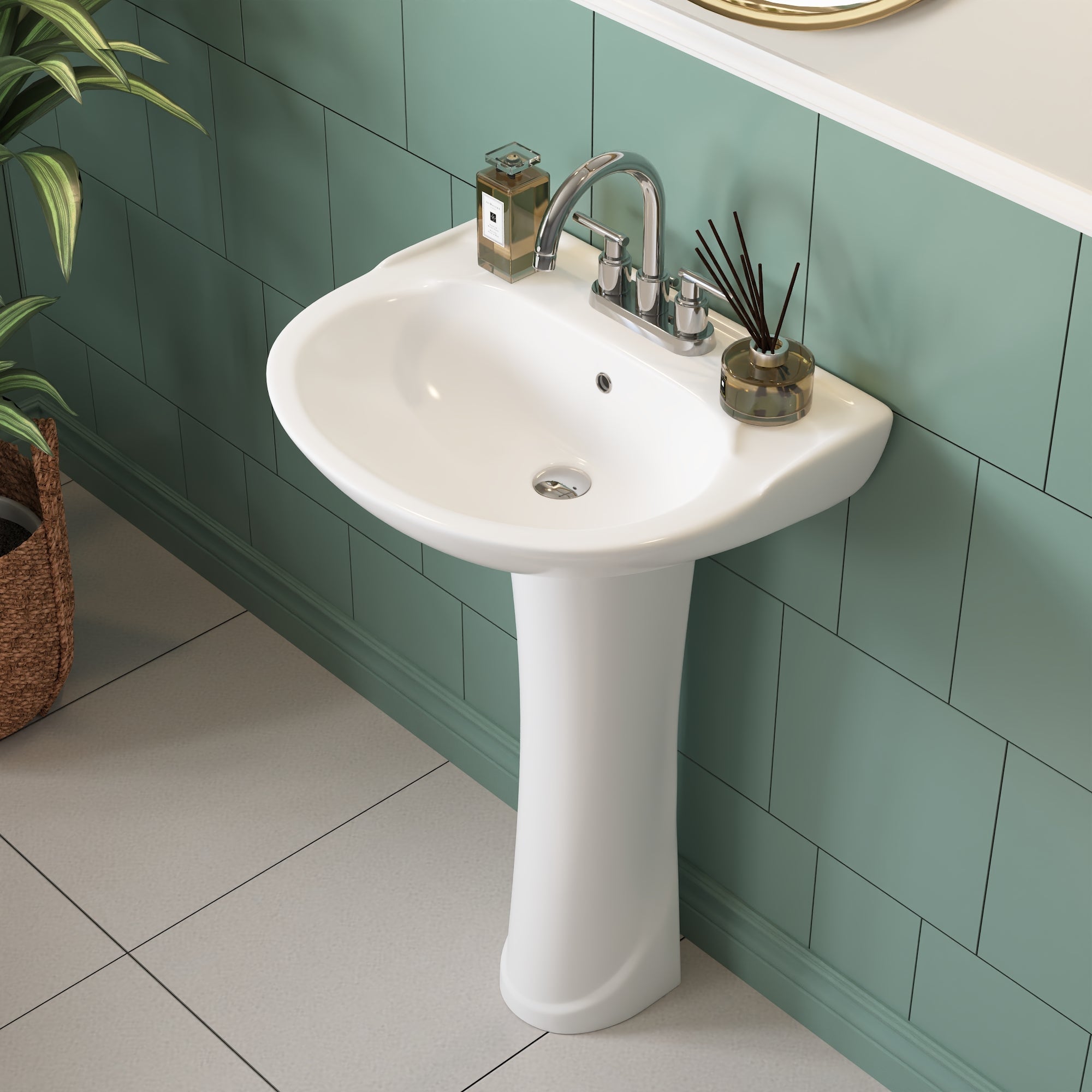 ALLY 20" X 17" U-Shape Pedestal Bathroom Sink, Overflow Hole With Multiple Types