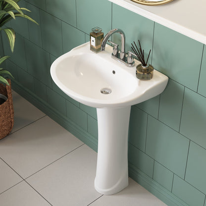 ALLY 20" X 17" U-Shape Pedestal Bathroom Sink, Overflow Hole With Multiple Types