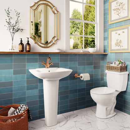 APEX 33.8" Rectangular Pedestal Bathroom Sink, Single Faucet Holes