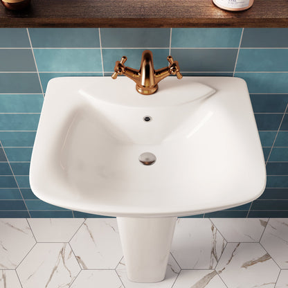 APEX 33.8" Rectangular Pedestal Bathroom Sink, Single Faucet Holes