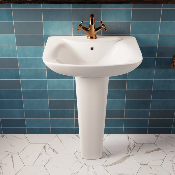 APEX 33.8" Rectangular Pedestal Bathroom Sink, Single Faucet Holes