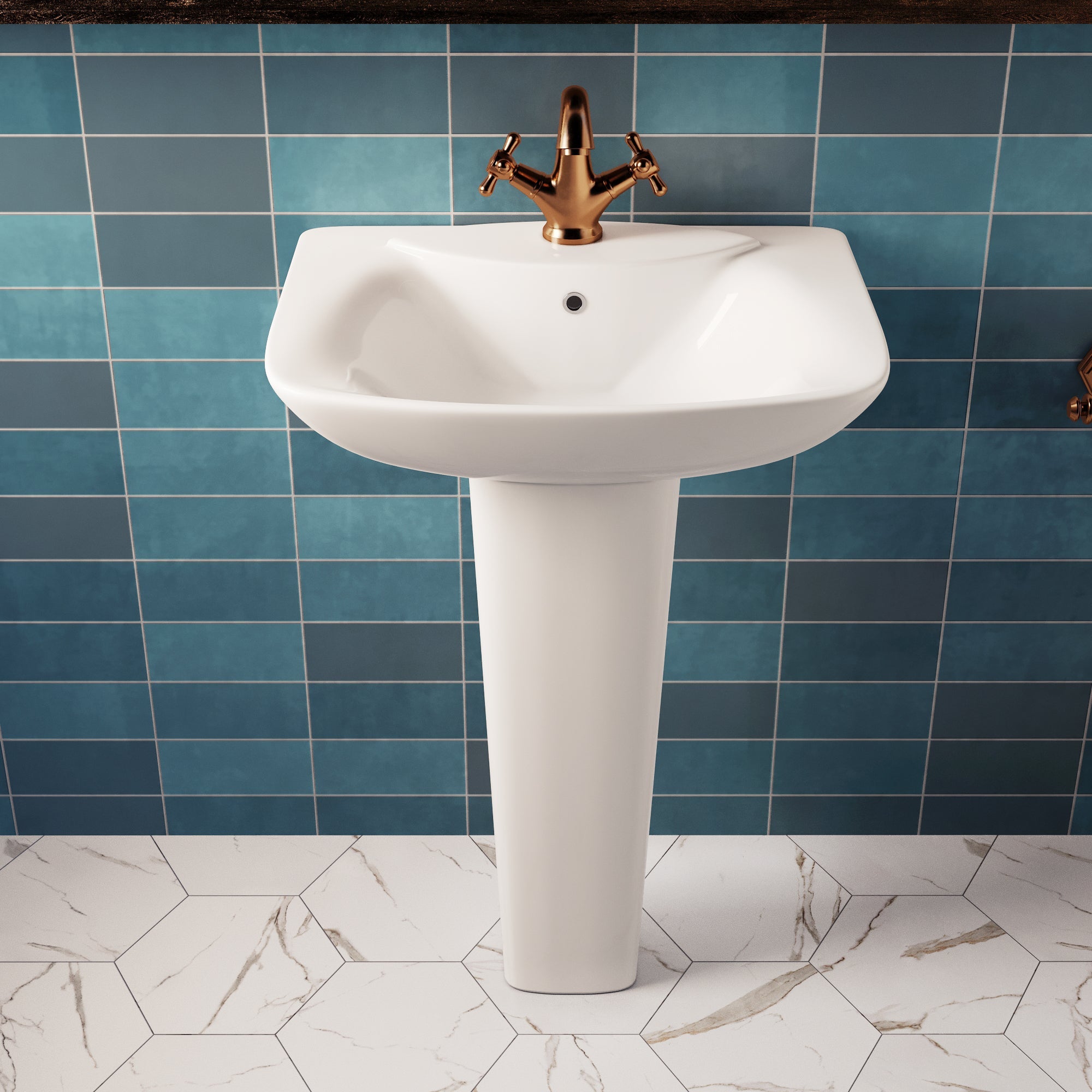 APEX 33.8" Rectangular Pedestal Bathroom Sink, Single Faucet Holes