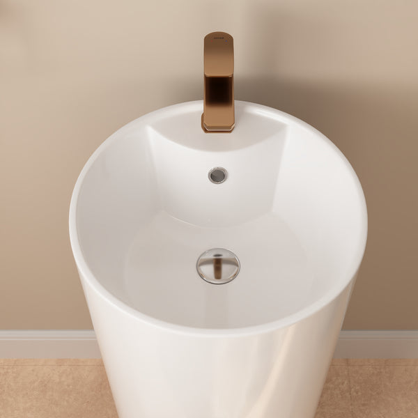 15.75" Round Pedestal Bathroom Sink, Overflow Hole