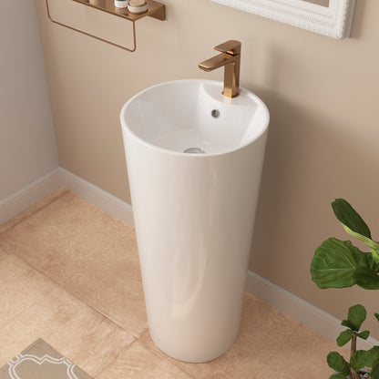 15.75" Round Pedestal Bathroom Sink, Overflow Hole