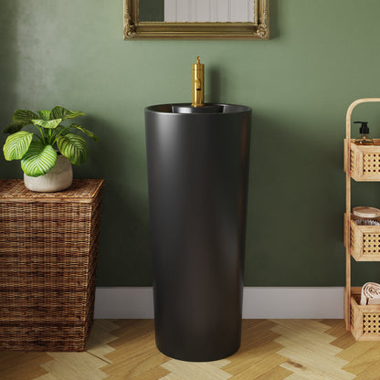 15.75" Round Pedestal Bathroom Sink, Overflow Hole