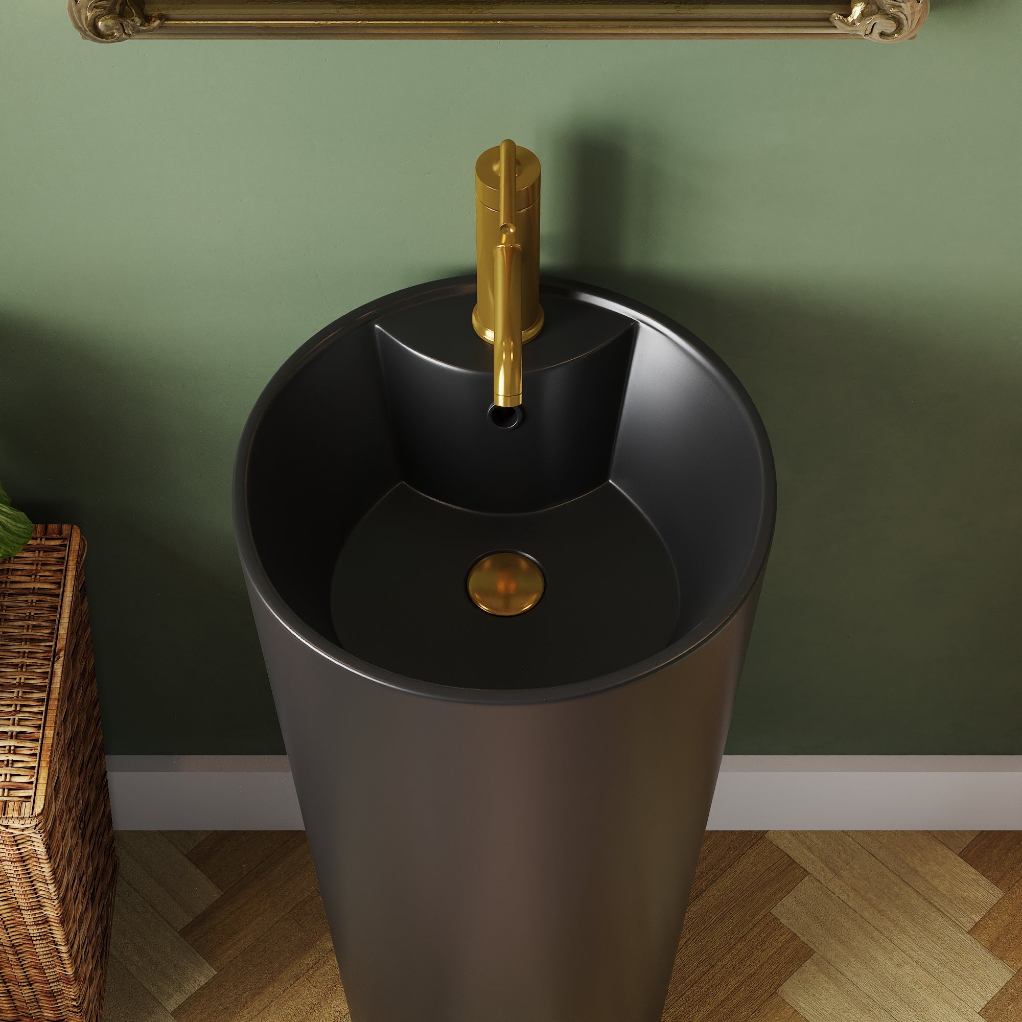 15.75" Round Pedestal Bathroom Sink, Overflow Hole