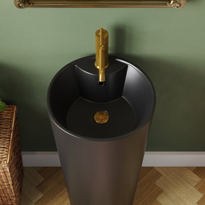 15.75" Round Pedestal Bathroom Sink, Overflow Hole