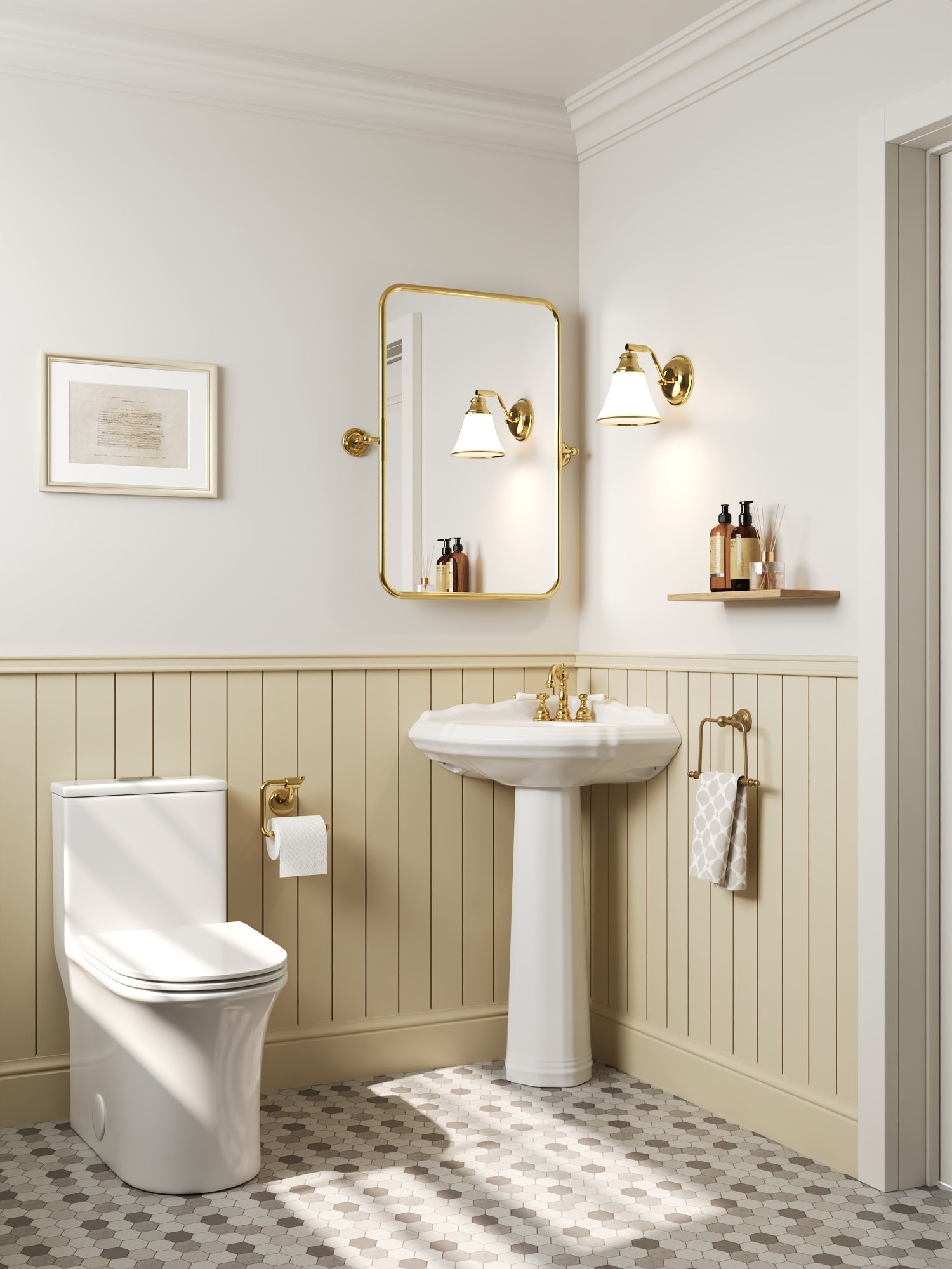 DYNASTY 26.77"L Triangle Pedestal Bathroom Sink, Overflow Hole