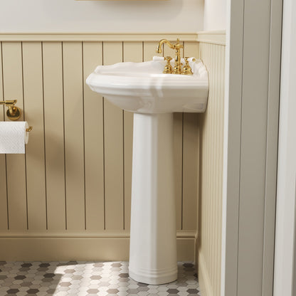 DYNASTY 26.77"L Triangle Pedestal Bathroom Sink, Overflow Hole