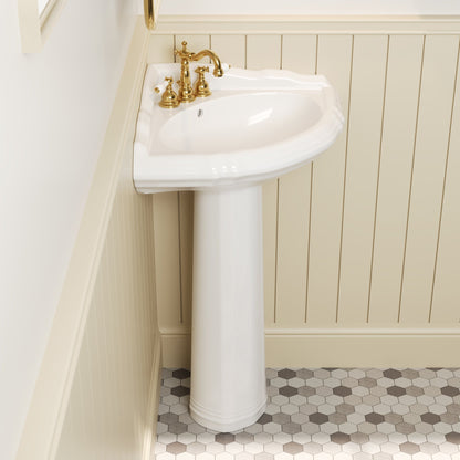 DYNASTY 26.77"L Triangle Pedestal Bathroom Sink, Overflow Hole