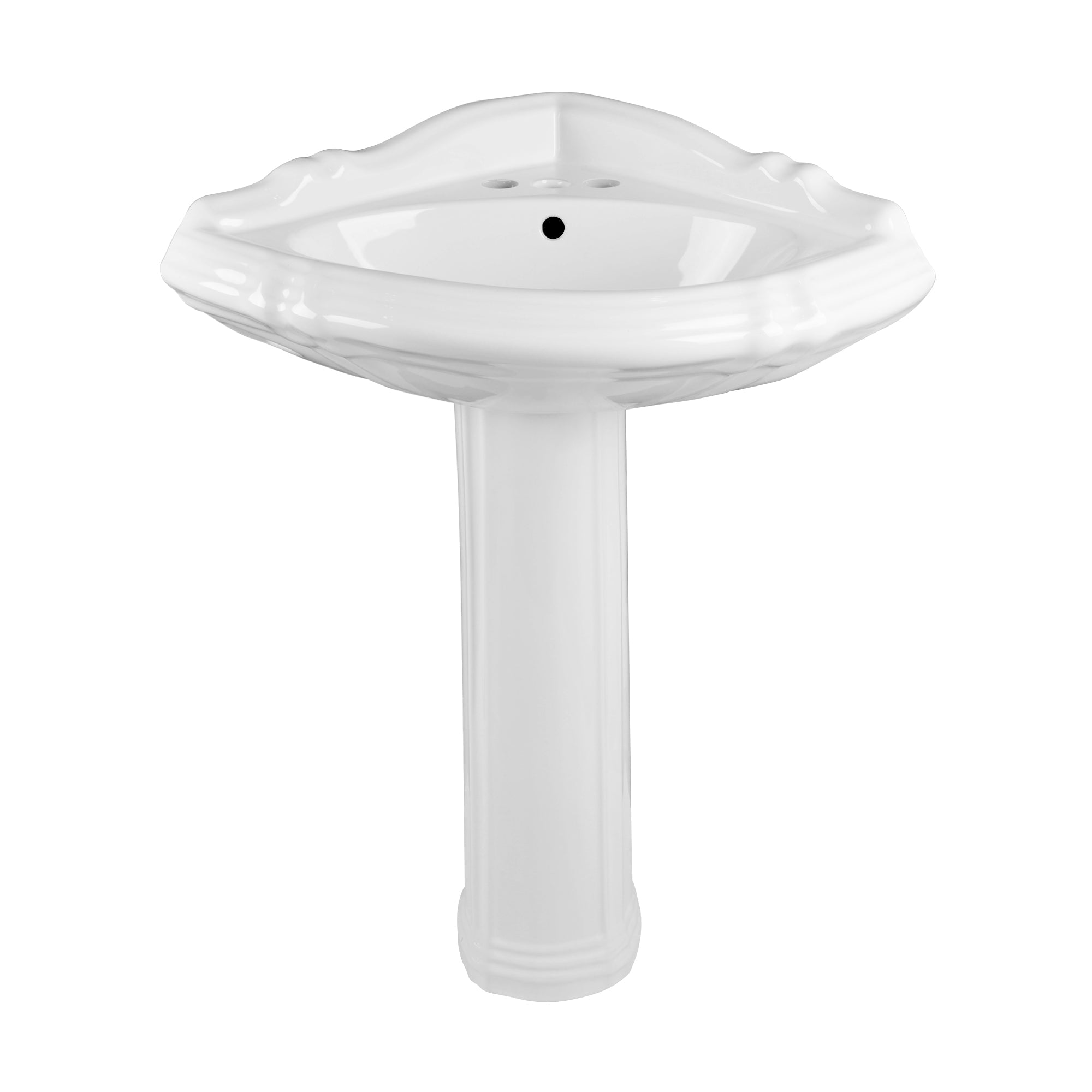 DYNASTY 26.77"L Triangle Pedestal Bathroom Sink, Overflow Hole