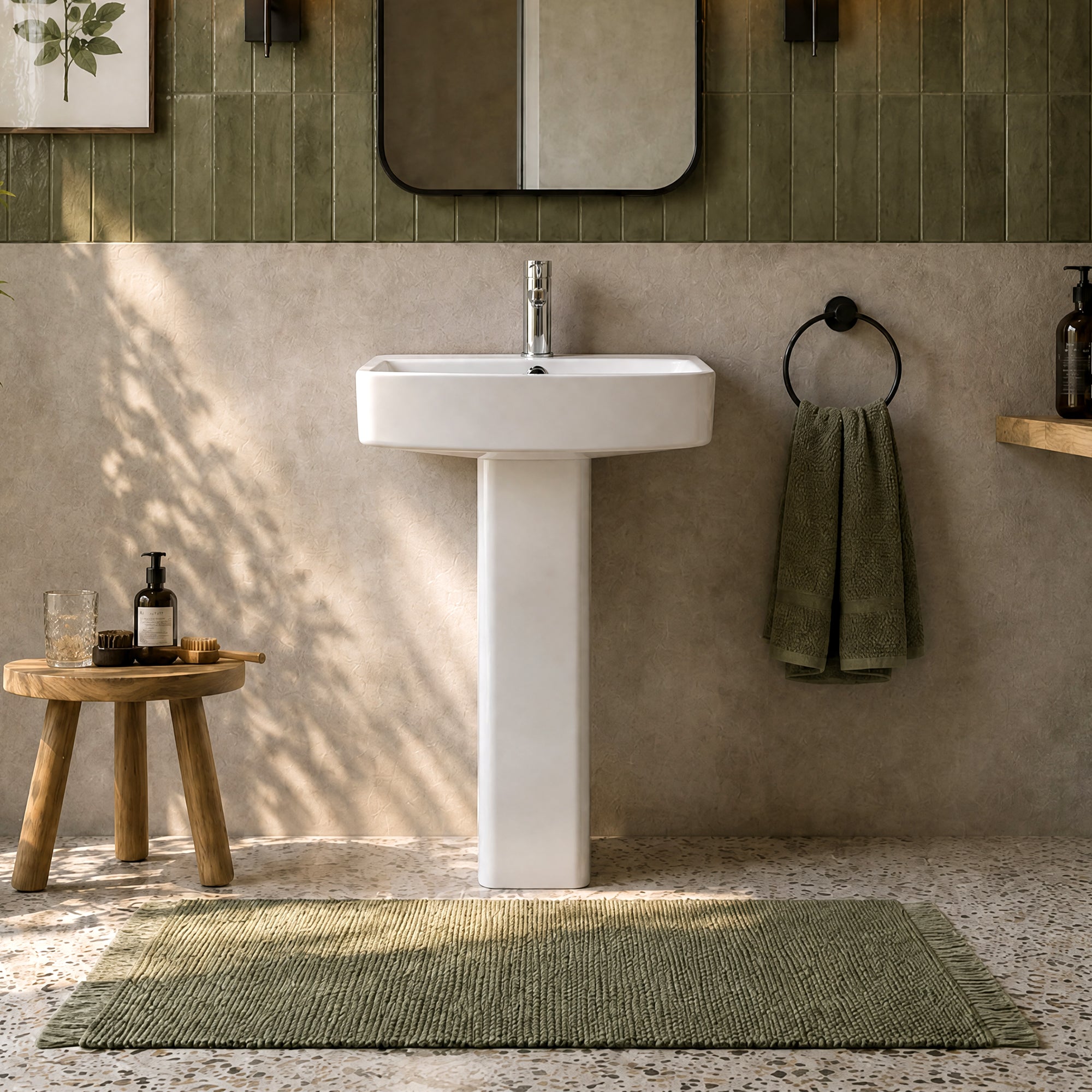DeerValley DV-1P533 Pedestal Sink – Space-Saving with Overflow & Durable Ceramic