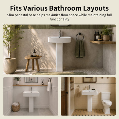 DeerValley DV-1P533 Pedestal Sink – Space-Saving with Overflow & Durable Ceramic