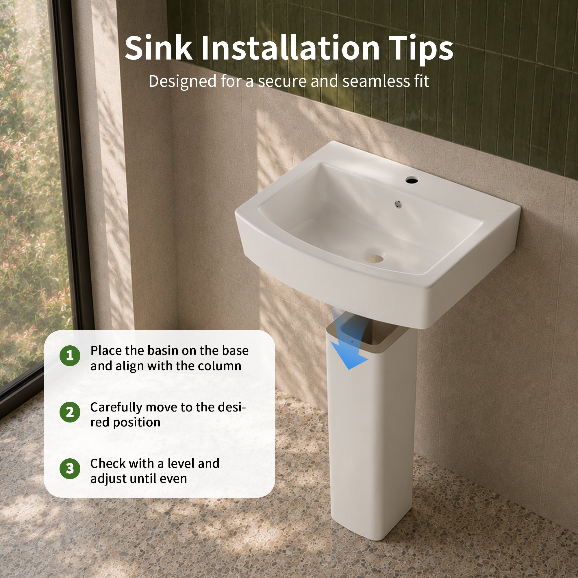 DeerValley DV-1P533 Pedestal Sink – Space-Saving with Overflow & Durable Ceramic