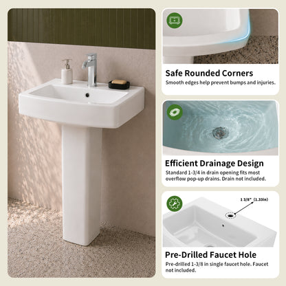 DeerValley DV-1P533 Pedestal Sink – Space-Saving with Overflow & Durable Ceramic